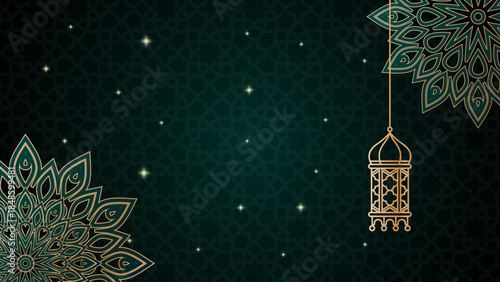 Islamic Background with Rotating mandala arabic patterns and lantern. Ramadan kareem background features mandalas, lantern, and geometric patterns.