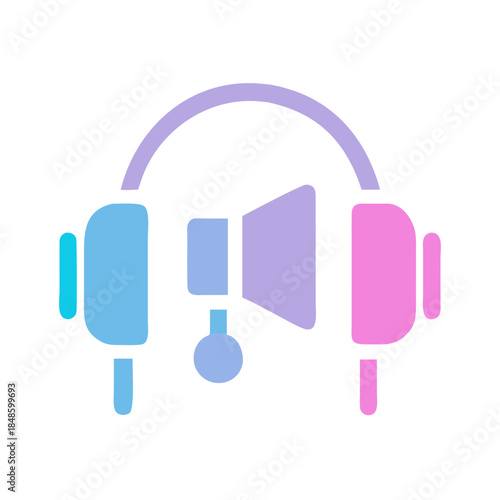 Headphones with microphone in blue, pink and purple flat illustration