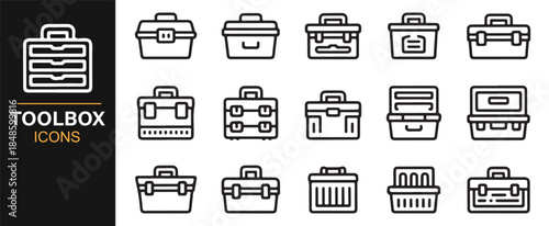 Monochrome maintenance and repair toolbox icon collection