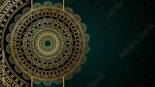 Islamic background green luxury ornament. mandala pattern arabic ramadan kareem background. Mandala pattern with golden arabic influences on dark green background.