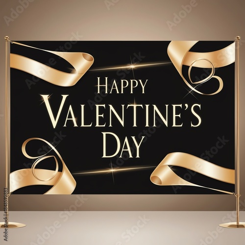 Elegant Valentine's Day Banner with Golden Ribbons, Luxury Red Background and Romantic Festive Style