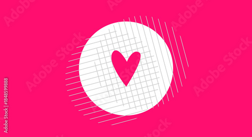 Valentinskarte mit pinkem Herz auf weißem Kreis