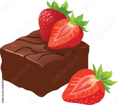 Delicious chocolate brownie with fresh strawberries a delightful sweet treat display high quality