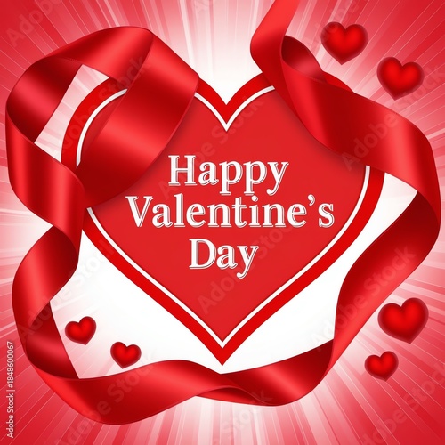 Happy Valentine's Day Heart with Red Ribbons, Romantic Love Background and Elegant Festive Design