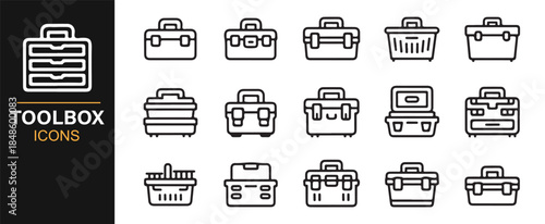 Vector toolbox and hardware storage icons for construction and service