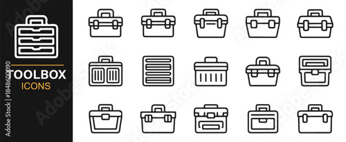 Outline portable tool case and equipment container icons