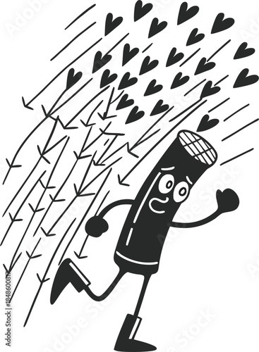 Panic Retro Character Running Away from Flying Hearts Anti-Romance Vector