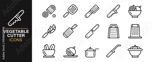 Minimal kitchen utensil and vegetable cutting icons for culinary design