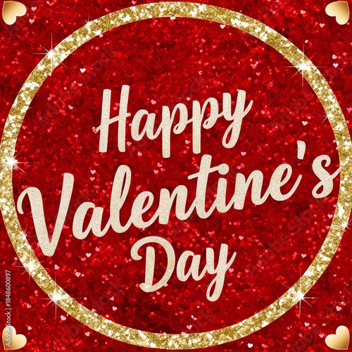 Sparkling Red and Gold Happy Valentine's Day Greeting with Romantic Glow and Elegant Design