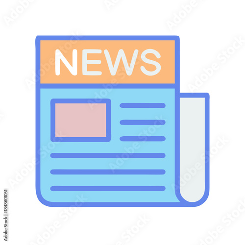 Stylized news paper icon with pastel colors on a black background
