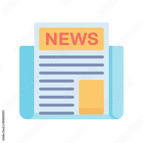 Illustration of a newspaper with headline and article, isolated on black background