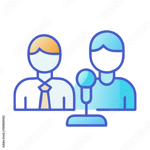 Two People Talking at a Press Conference with a Microphone Isolated