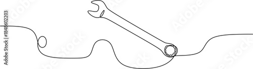 Continuous one line drawing of a wrench for repair and maintenance concept.