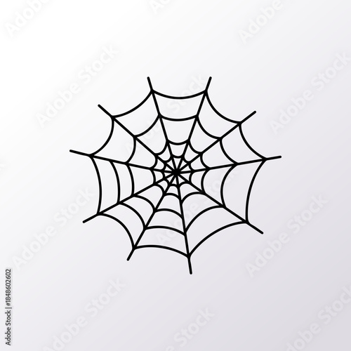 Simple Black Outline Icon of Classic Spider Web on White background