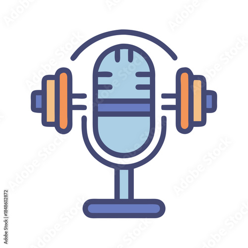 Microphone with dumbbells for podcast health and fitness promotion concept design