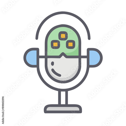 Retro futuristic microphone vector icon on black background broadcasting technology