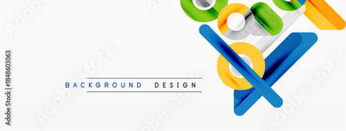 Abstract geometric shapes overlap, creating vibrant design. Light background enhances colorful elements. Modern aesthetic.