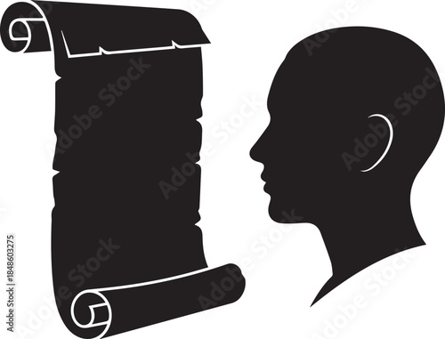 Silhouette of a man looking at an old scroll