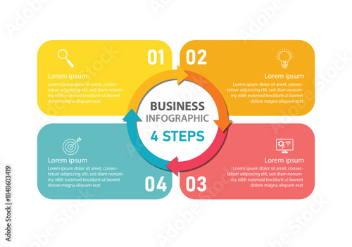 Editable business infographic template design with 4 steps. Infographic template which can be used for presentations banners, workflow layout, annual report, web design.