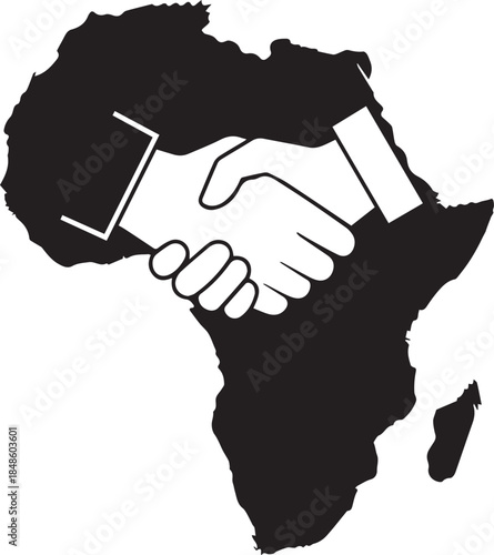 Handshake within the silhouette of the continent of africa
