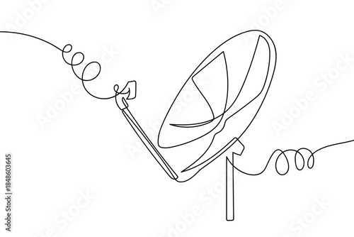 A single, continuous line of a satellite dish. Single line art design Editable stroke.