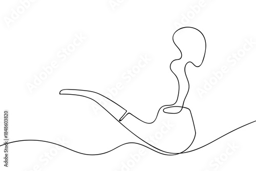 A single, continuous line depicts a pipe cigarette. Single line art design Editable stroke.