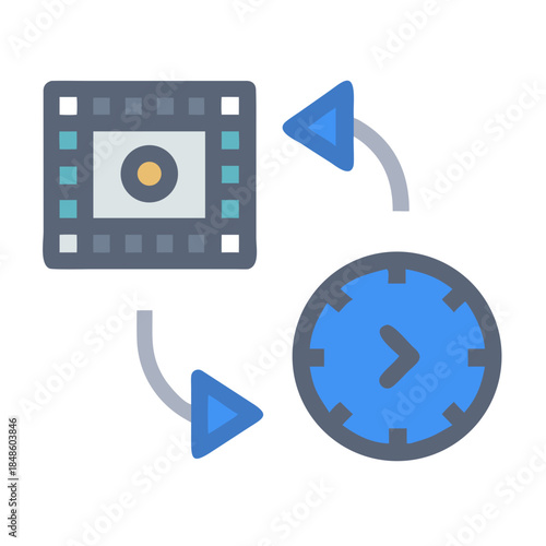 Synchronization between a film reel and a clock representing the timing of motion