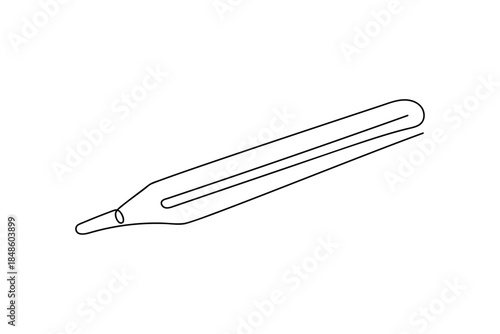 A single, continuous line depicts a thermometer. Single line art design Editable stroke.