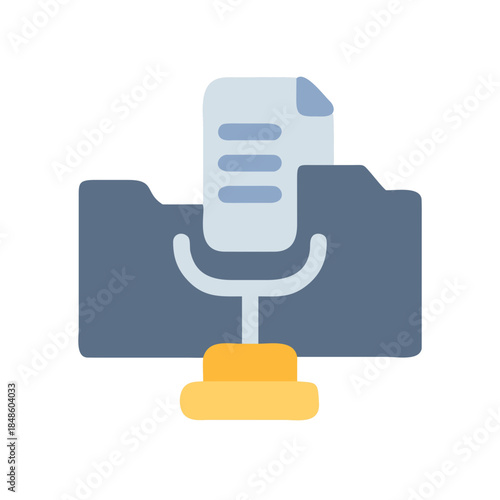 Podcast Recording Icon with Document in Folder, Audio File Storage Concept
