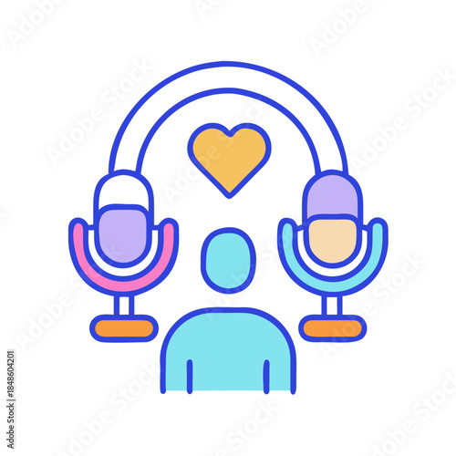 Podcast interview icon design illustration with heart in the middle on black background