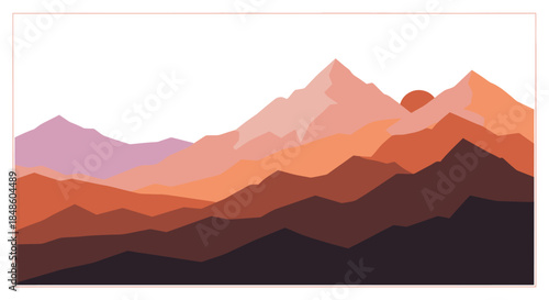 Stunning minimalist mountain range at sunset in warm earthy tones for branding, wall art, or a travel agency website backdrop with a modern aesthetic