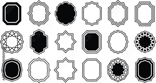 A diverse set of twenty unique decorative frames with both solid black and outline border styles