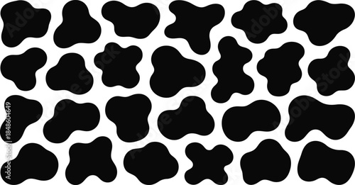A large assortment of unique black blob shapes displayed against a crisp white backdrop