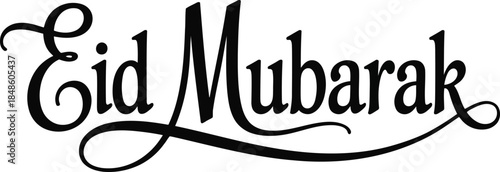 Elegant black script calligraphy beautifully writing the phrase Eid Mubarak on a clean white surface