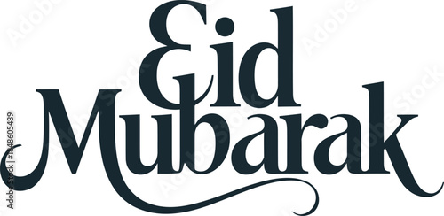 Elegant stylized Eid Mubarak greeting in a dark gray typeface on a simple bright white surface