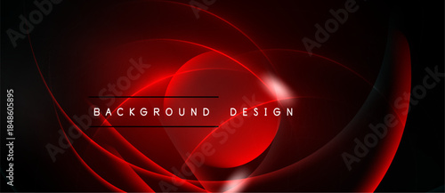 Abstract red design features flowing lines, curves, gradients. Dark background emphasizes bright central glow, text reads background design.