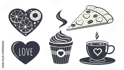 Delicious heart themed food and drink illustrations