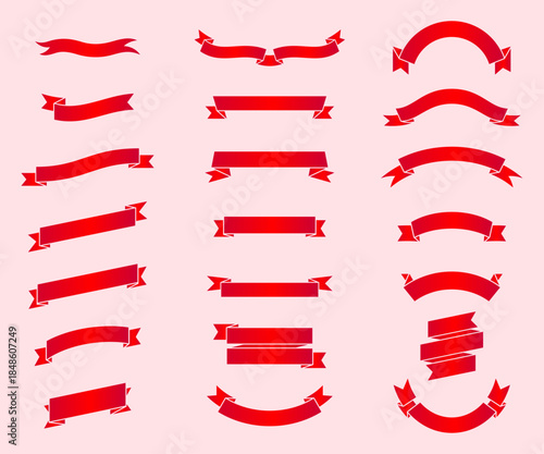 Versatile set of vector ribbon banners. Includes flat, curved, and corner variations. Perfect for sale tags, headers, greeting cards, certificates, and web UI. All elements are isolated; easy to chang