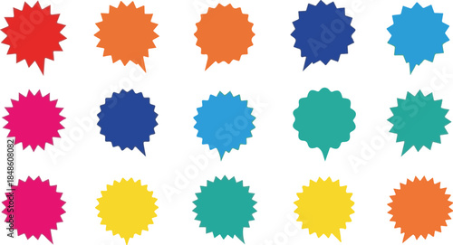 Array of Colorful Starburst Shapes vector illustration