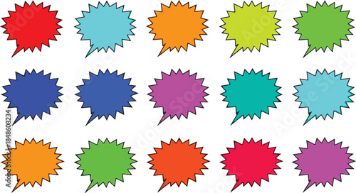 Collection of Starburst Speech Bubbles in Various Colors vector illustration