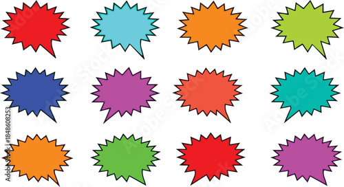 Collection of Starburst Speech Bubbles in Various Colors vector illustration