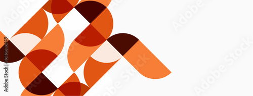 Abstract geometric pattern. Overlapping circles create dynamic composition. Warm orange, brown hues dominate white background. Minimalist design.