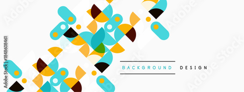 Abstract geometric pattern. Colorful shapes overlap, creating dynamic visual texture. Minimalist design with light background.