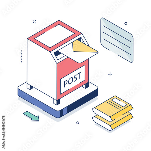 A trendy Postal mailbox illustration representing mail, letters, and parcel delivery