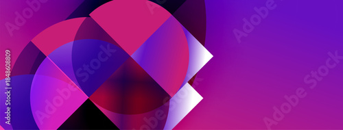 Abstract composition. Overlapping shapes create vibrant gradients, blending pinks, purples, reds. Modern design, dynamic energy.