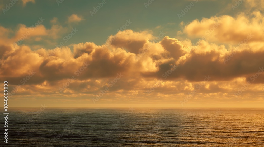 Fototapeta premium Expansive tranquil body of water under a golden summer sky with a calm and peaceful atmosphere