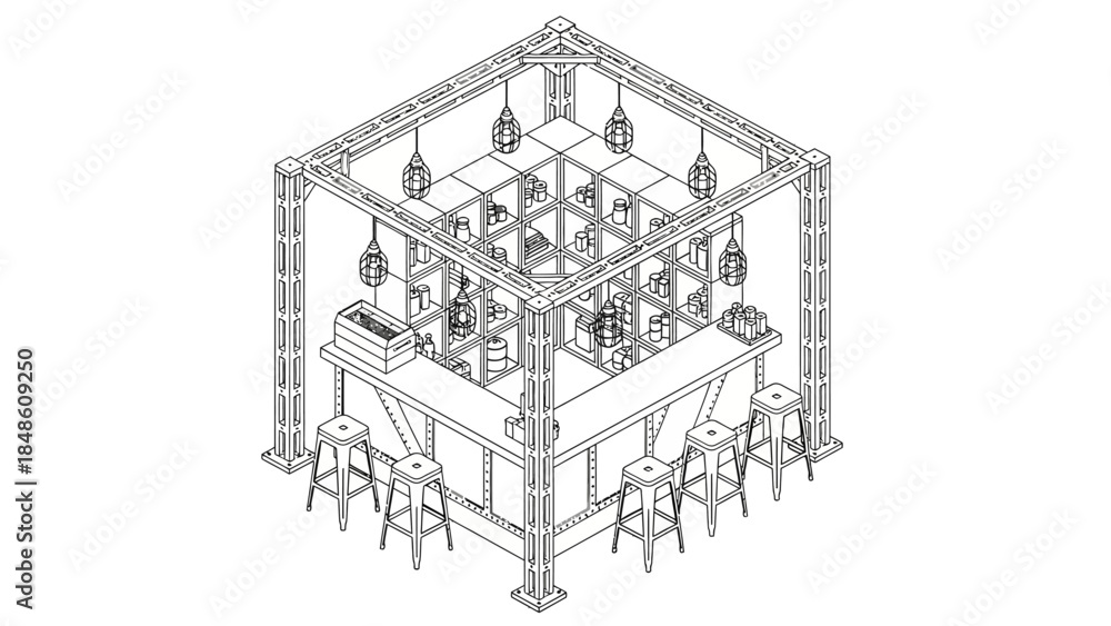 Fototapeta premium Detailed Architectural Drawing of Modern Bar Layout.