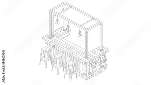 Detailed Line Drawing of a Bar Counter.