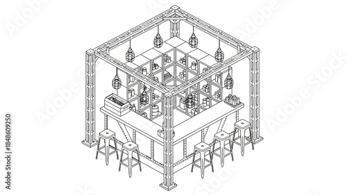 Detailed Architectural Drawing of Modern Bar Layout.