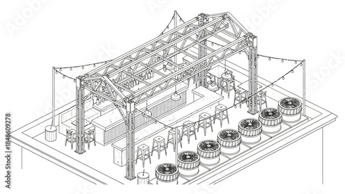 Industrial 3D Rendering of Brewery Equipment.